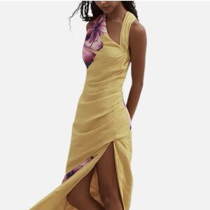 Anthropologie Asymmetrical Yellow Floral Aline Blend Maxi Dress-NWT. Size XXS.